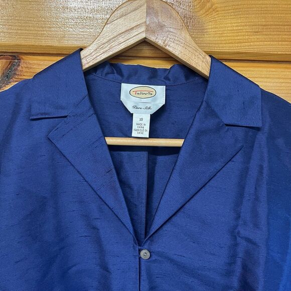 Vintage Talbots Silk Button-Front Blouse Blue Women's 10 Business-Casual - Picture 2 of 4